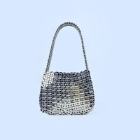 Retro Sequin Bag Hand Woven Silver Bead Bag Metal Dumpling Bag Handbag Women