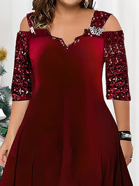 plus Size Solid Color Sequin Large Swing Dress Autumn Clothes plus Size Women Clothes Maxi Dress