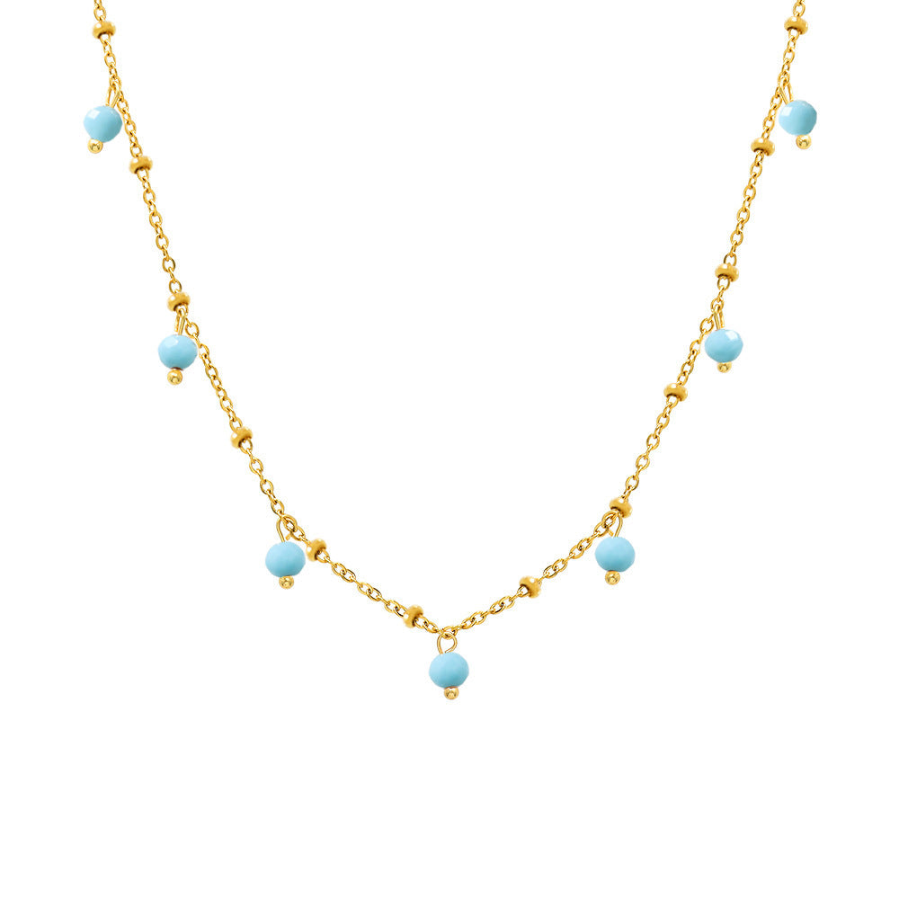 Mioli Natural Stone Handmade Small Bead Clavicle Ultra Fine Necklace Double Layer Twin Plated 18K Real Gold Color Retaining Necklace Women