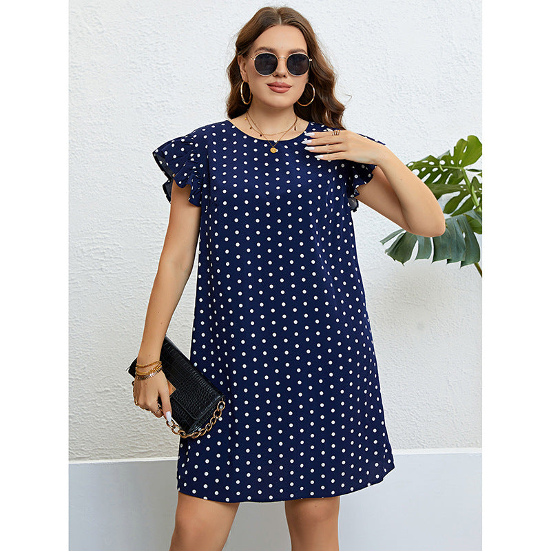 Summer Polka Dot Ruffled Dark Blue Short Dress Women