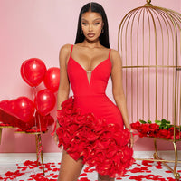 Sexy Sling Solid Color Flounce Irregular Asymmetric Dress