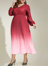 Plus Size Gradient Color Pleated Women Dress