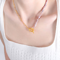 Round Beads A String of Beads Natural Freshwater Pearl Retro Minority Light Purple OT Buckle Necklace Basic All Matching