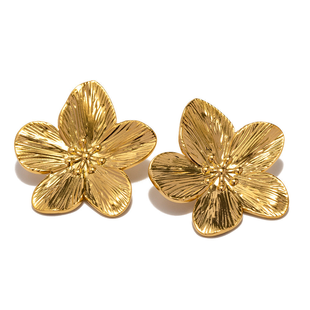 French Court Matte Retro Gold Stainless Steel Floral Metal Stud Earrings High Grade Earrings Earrings Accessories