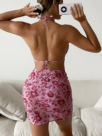 Floral Triangle Cup Bandage Sexy Bikini Three Piece Swimsuit Swimsuit