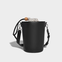 Soft Leather Drawstring Bucket Bag Women Soft Leather Office Cylinder Bag Retro Textured Shoulder Messenger Bag