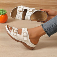 Carved Belt Buckle Platform Slippers Women Wedge Lightweight Outdoor Slippers