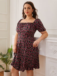 Plus Size Summer Sweet Square Collar Backless Floral Dress Boho Bohemian Vacation Dresses