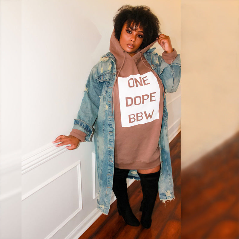 Plus Size Sweater Letter Graphic Print Casual Women Dress