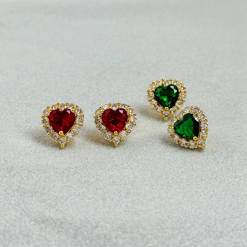 Girly Sweet Zircon Peach Heart Stud Earring Shiny Exquisite Affordable Luxury Women 925 Silver Needle