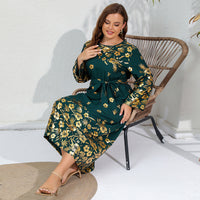 Plus SizeAutumn Winter Loose Dress Bronzing Printed Long Sleeve Plump Girls Dress