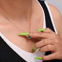 Rose Gold Roman Emerald round Glass Stone Embellished Necklace Women Retro Affordable Luxury Feeling Titanium Steel Clavicle Chain