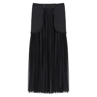 Dark Skirt Set Two Piece Set Spring Elegant Long Set Mesh Pleated Skirt Set For Women