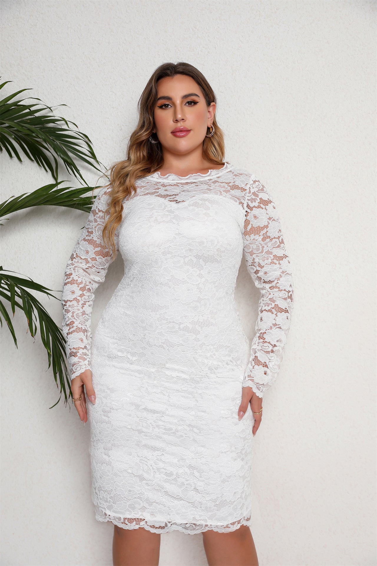 Plus Size Evening Dress Short Skinny Lace Dress