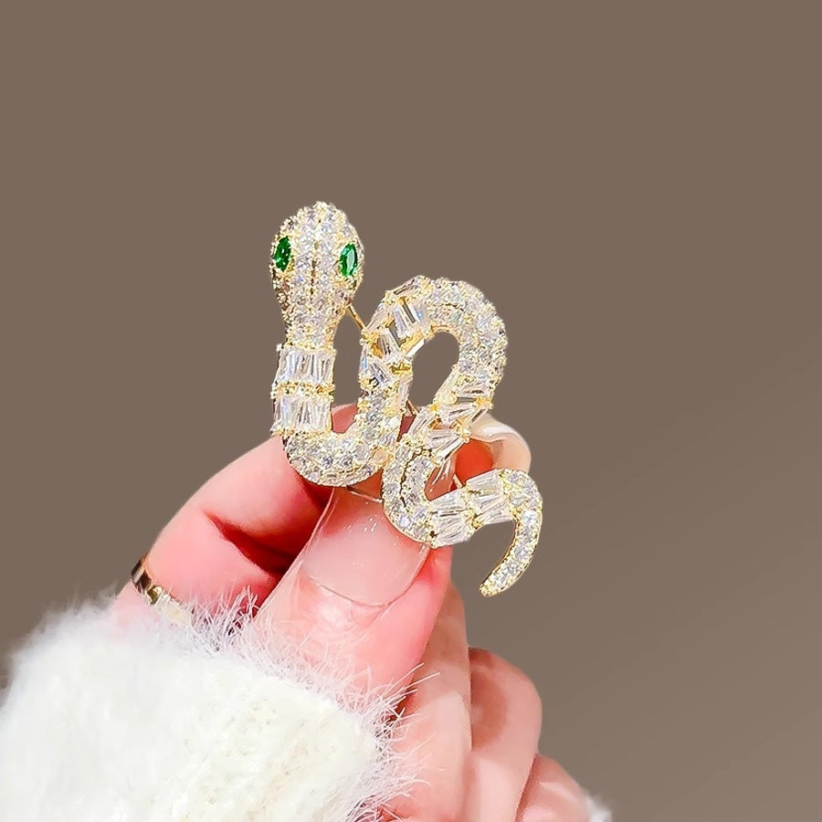 Green-Eyed Snake Brooch Golden