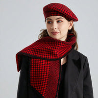 Chessboard Plaid Autumn Winter Knitting Beret Women Retro Flat Top Brimless Painter Hat