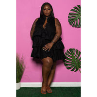 Plus Size Plus Size Women Solid Color Buttons Sleeveless tiered dress