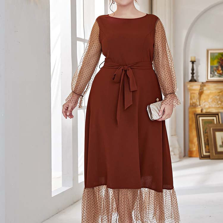 plus Size Elastic Waist Dress Women Stitching