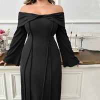 Plus Size Women Elegant Intellectual Dress Autumn Winter Boat Collar Adult Lady like Woman Elegant Midi Dress