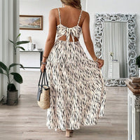 Plus Size Women Artistic Vacation Dress Spring Summer Striped Spaghetti Straps Beach Dress