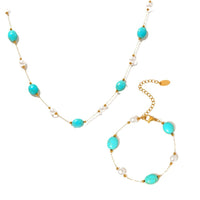 Niche Natural Turquoise Imitation Pearl Necklace Bracelet Stainless Steel Light Luxury Elegant Outfit