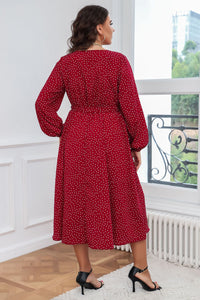 Plus Size Swing Artistic Red Dress Cotton Office Polka Dot Long Sleeve Women Clothing