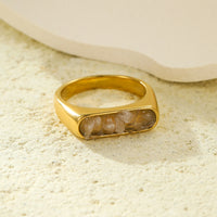 French Vintage Simple Inlaid Natural Stone Exquisite Elegant Stainless Steel Ring Rings All Match Jewelry Women
