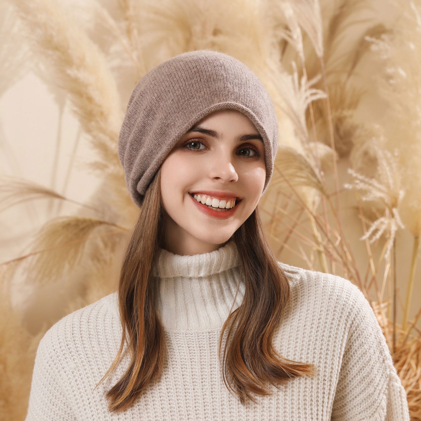 Autumn Winter Hat Ladies Warm Ear Protection Big Head Circumference Beanie Hat Knitted Wool Sleeve Cap