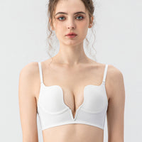 French Small Breast Push up Underwear Sexy Glossy Surface without a Scratch Underwear Deep V Plunge Halter Beautiful Back Underwired Bra