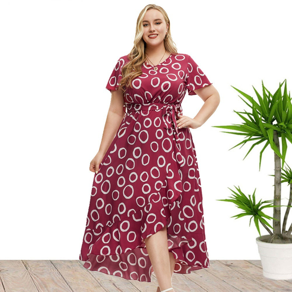 Plus Size Women Clothing Summer Short Sleeve Dress Maxi Dress