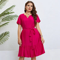 Plus Size Women Clothing Slimming Loose Short Sleeve Dress