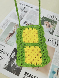 Handmade Woven Women Bag Net Red Ethnic Mobile Phone Bag Color Contrast Patchwork Single-Piece Crossbody Bag
