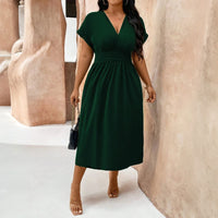 Plus Size Women Elegant Dress Spring Summer Younger Midi Dress