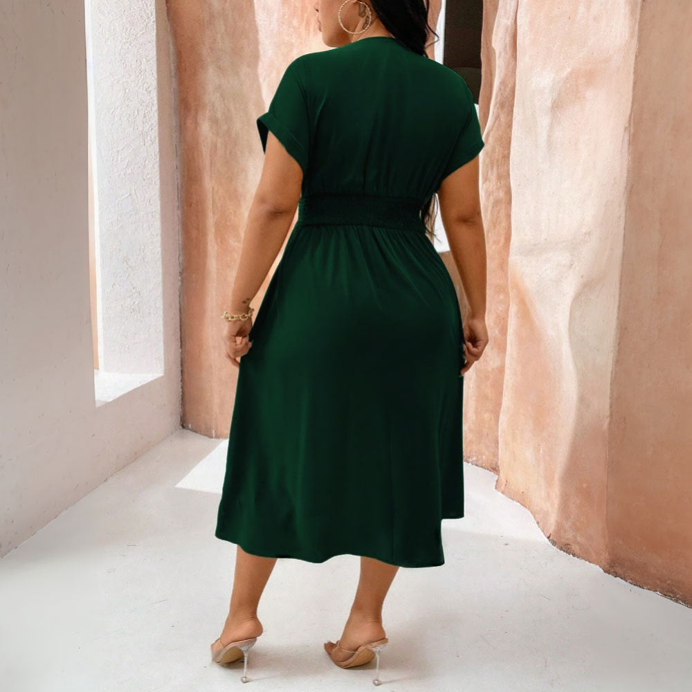 Plus Size Women Elegant Dress Spring Summer Younger Midi Dress