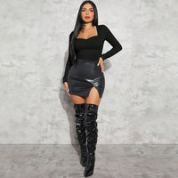 Plus Size Women Clothing Simple Square Neck T Shirt Autumn Winter Slim Fit Slimming Bottoming Top