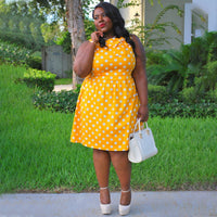 Plus Size Wish Vintage Print Stitching Bow Dress Dress