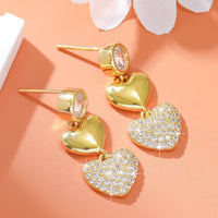 Love Heart Earrings Affordable Luxury Diamond Embedded Double Love Women Earrings