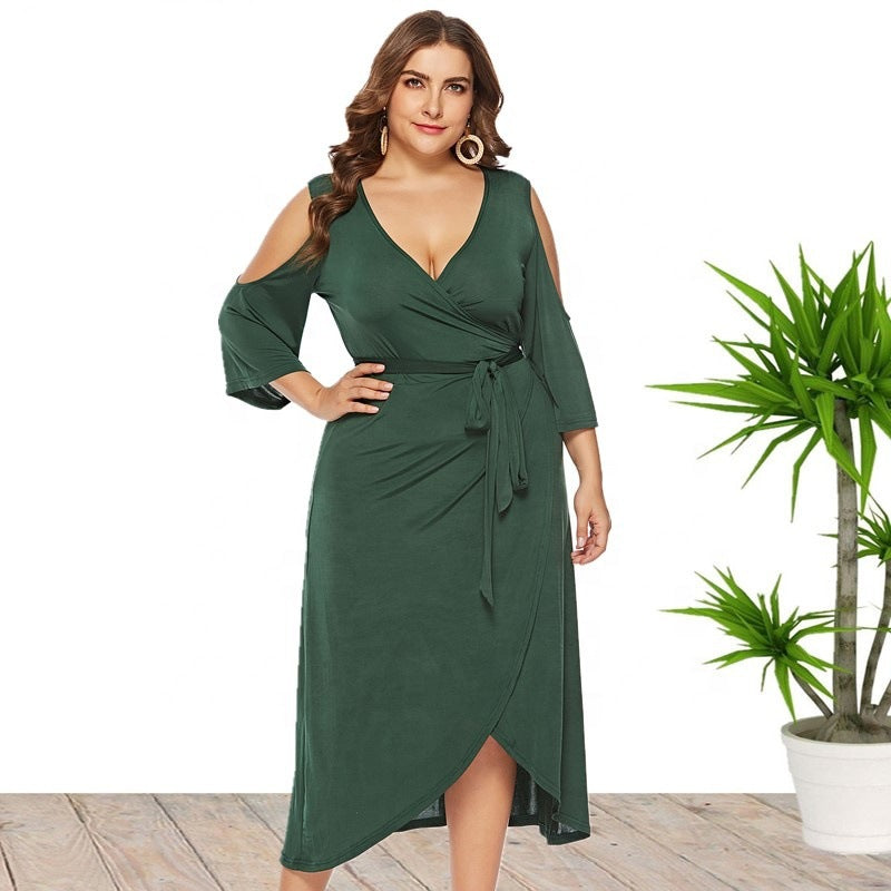 Plus Size Plus Size Summer Women Clothes Short Sleeve Split Lace up off Shoulder Dress