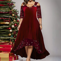 plus Size Solid Color Sequin Large Swing Dress Autumn Clothes plus Size Women Clothes Maxi Dress