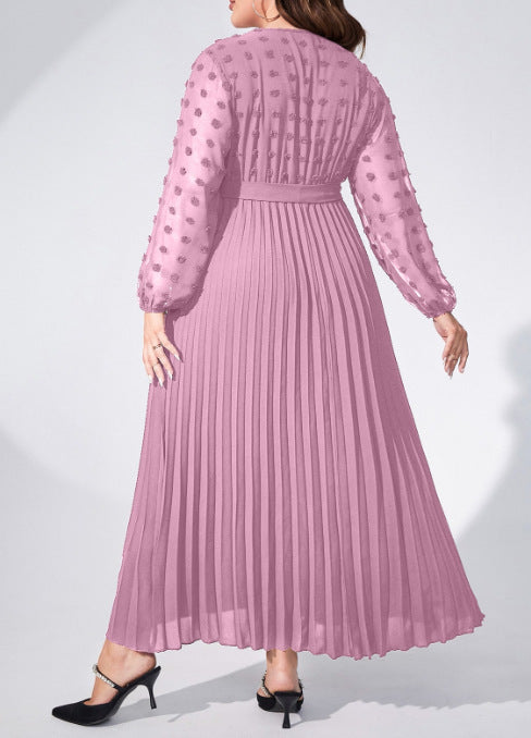 Plus Size V neck Pleated Women Dress