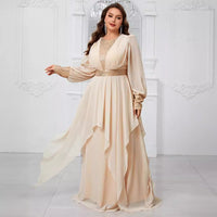 Plus Size Chiffon Stitching Sequined Lantern Sleeve Irregular Asymmetric Ruffles Elegant Party Dress