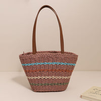 Colorful Striped Shoulder French Straw Bag Large Capacity Woven Bag Women Seaside Vacation Beach Bag