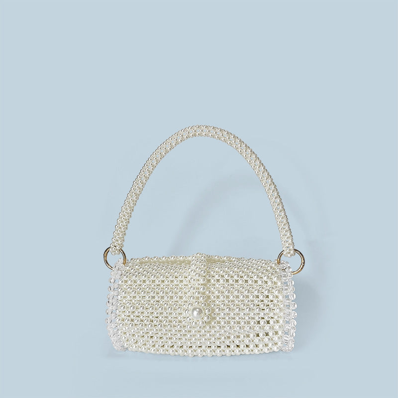 Retro Dinner Cans Pearl Bag Acrylic Beads Hand Carrying Knitting Beaded Pouch Mobile Phone Bag