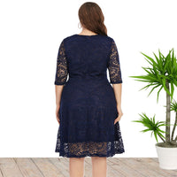 Plus Size Spring Summer Women Clothes round Neck Lace Dress Mid-Length Formal Dress