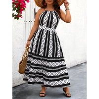 Plus Size Halter Sleeveless Printed Dress Vacation Bare Back Sexy Maxi Dress Women