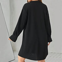 Plus Size Women Clothes Autumn Winter V Neck Solid Color Long Sleeve Loose Casual Dress
