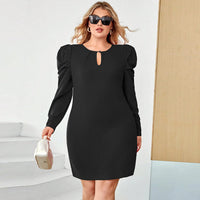 Plus Size Women Clothes Sexy Cutout Waist Tight Sheath A Line Gigot Sleeve Graceful Fashionable Dress
