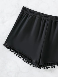 Solid Color Swimming Trunks Beach Boyshorts Cute Fur Ball Swimsuit Swimwear Women