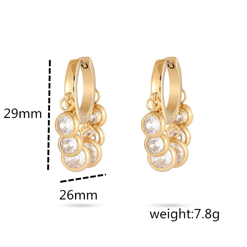 18K Vacuum Gold Plated round Diamond Stainless Steel Earrings for Women Affordable Luxury Colorful Crystals Titanium Steel Earrings Women