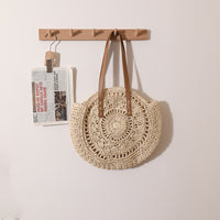 round Straw Bag One Shoulder Portable Hollow Out Cutout out Straw Bag Woven Bag Women Summer Seaside Casual Vacation Beach Bag